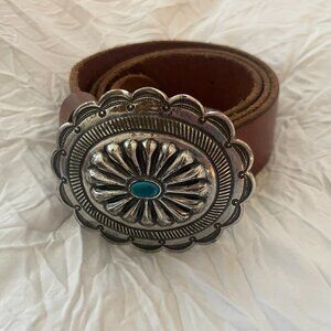 Vintage Leather Silver & Turquoise Lauren Ralph Lauren Belt + Buckle